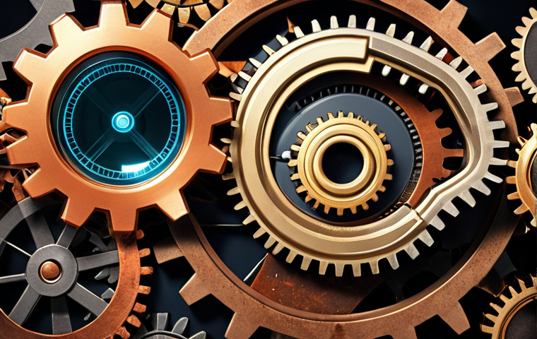**
A network of interconnected gears, some rusty and broken, representing software components. A magnifying glass focuses on a single gear, highlighting a vulnerability icon. A shield icon attempts to block a digital wave crashing through the gears. Emphasize the fragility and interconnectedness of the chain. The scene evokes risk analysis and vulnerability identification.
**