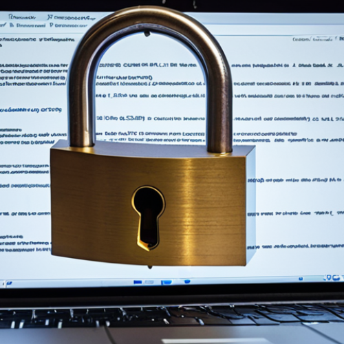 Home 7 **
Cybersecurity risk in open source: A cracked padlock on a laptop screen displaying lines of code, surrounded by legal documents. Emphasize a sense of vulnerability and legal entanglement.
**