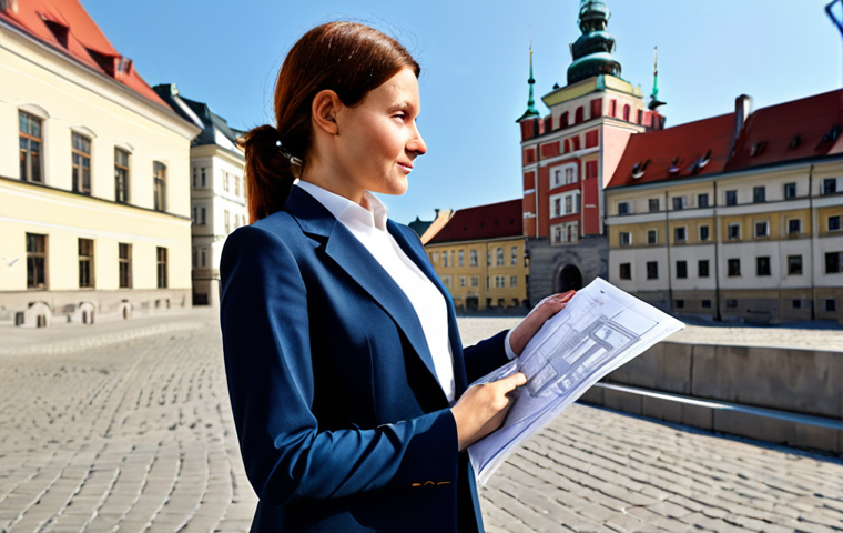 **

"A professional female architect, fully clothed in a stylish and modest business casual outfit (e.g., blouse, tailored trousers, blazer - appropriate attire for a Warsaw design firm), reviewing blueprints on a sunlit construction site in Kraków's Old Town. In the background, the Wawel Castle is visible. Safe for work, appropriate content, perfect anatomy, natural proportions, professional, family-friendly, well-formed hands, proper finger count, natural body proportions."

**