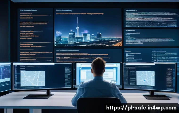 소프트웨어 공급망 보안에서의 정보 공유 플랫폼 - A futuristic cybersecurity command center with diverse IT professionals collaborating in front of mu...
