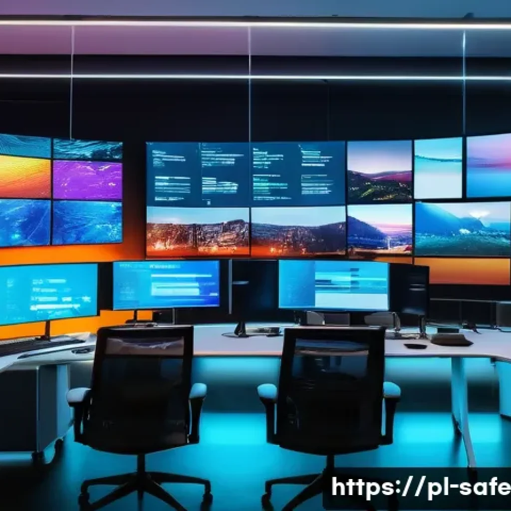 소프트웨어 공급망 보안의 기술적 도전 과제 - A futuristic software development environment in a Polish tech company office, showing diverse softw...