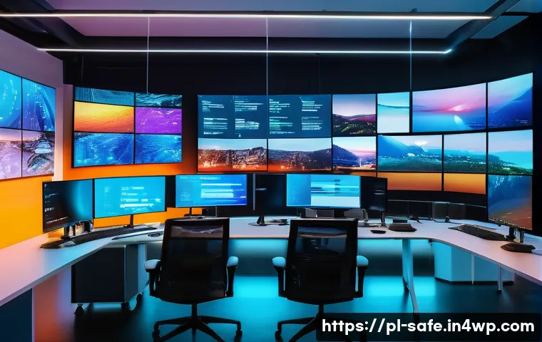 소프트웨어 공급망 보안의 기술적 도전 과제 - A futuristic software development environment in a Polish tech company office, showing diverse softw...
